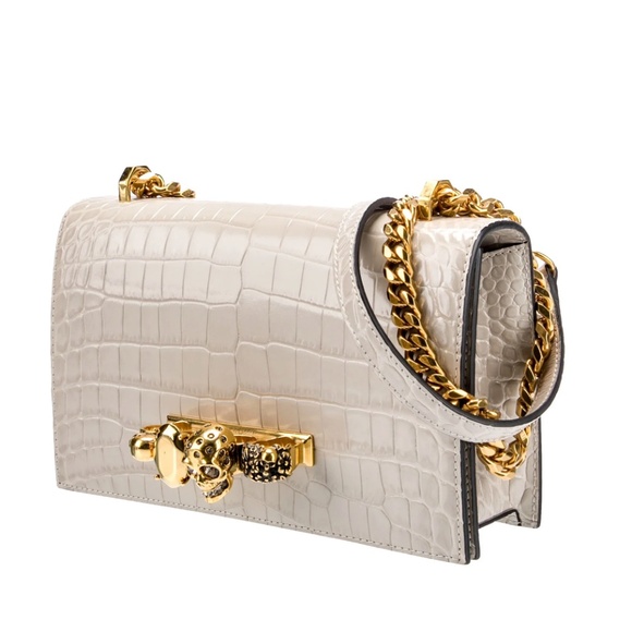 Alexander Mcqueen Ivory Grey Croc Embossed Shoulder Bag New With Tags - Picture 3 of 7